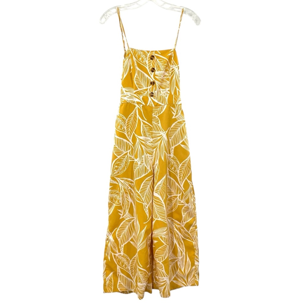Favlux Mustard Yellow Tropical Print Wide Leg Cropped Jumpsuit